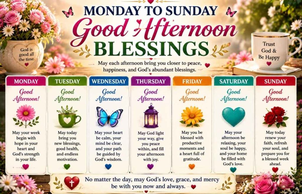 Monday to Sunday Good Afternoon Blessings